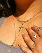 Emerald Cross Pendant Necklace