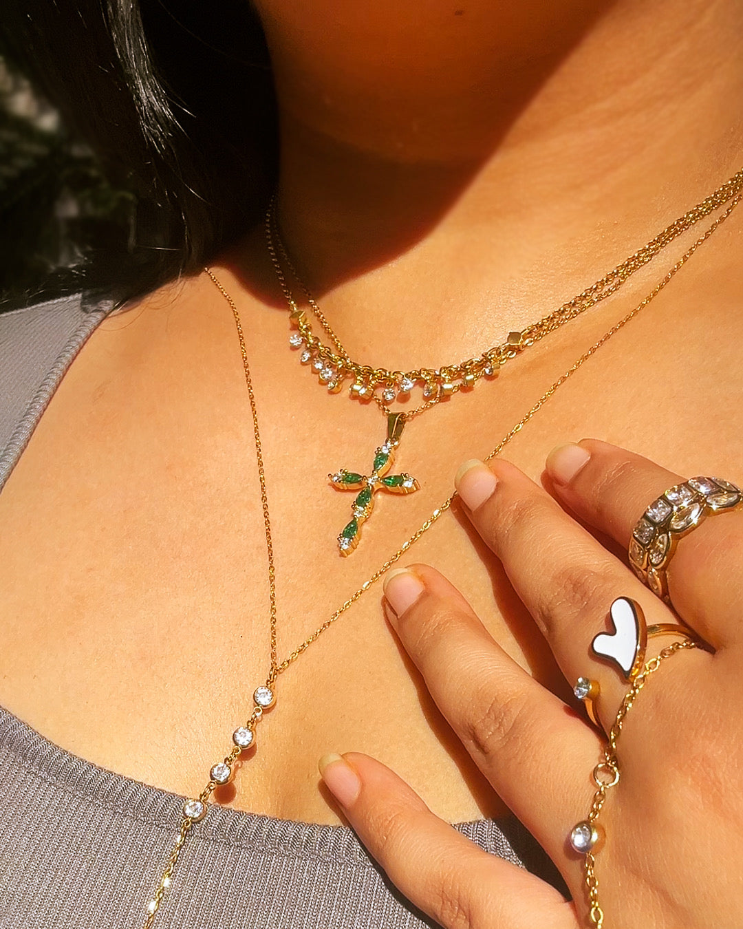Emerald Cross Pendant Necklace