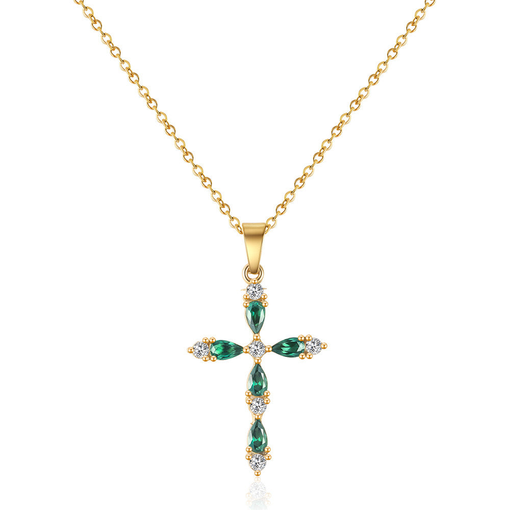 Emerald Cross Pendant Necklace